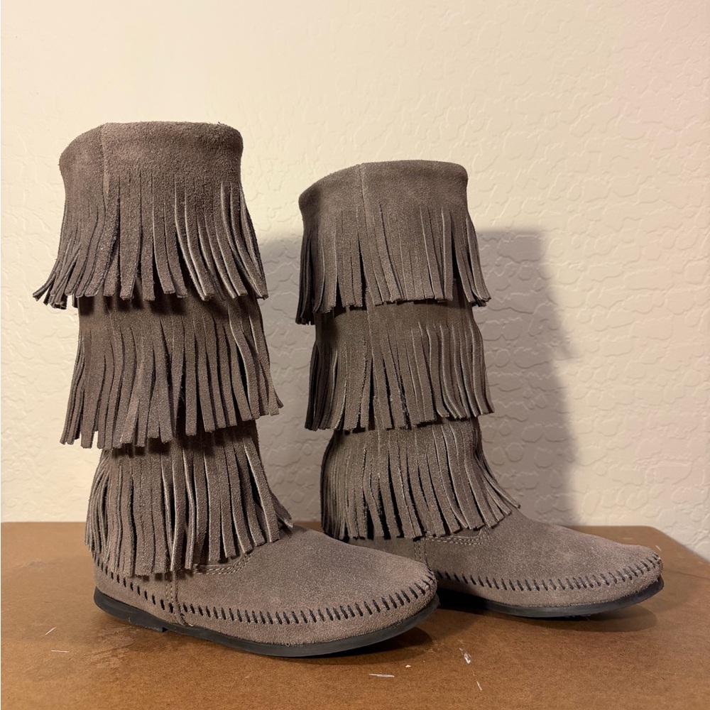 Minnetonka Triple Fringe Tall Moccasins